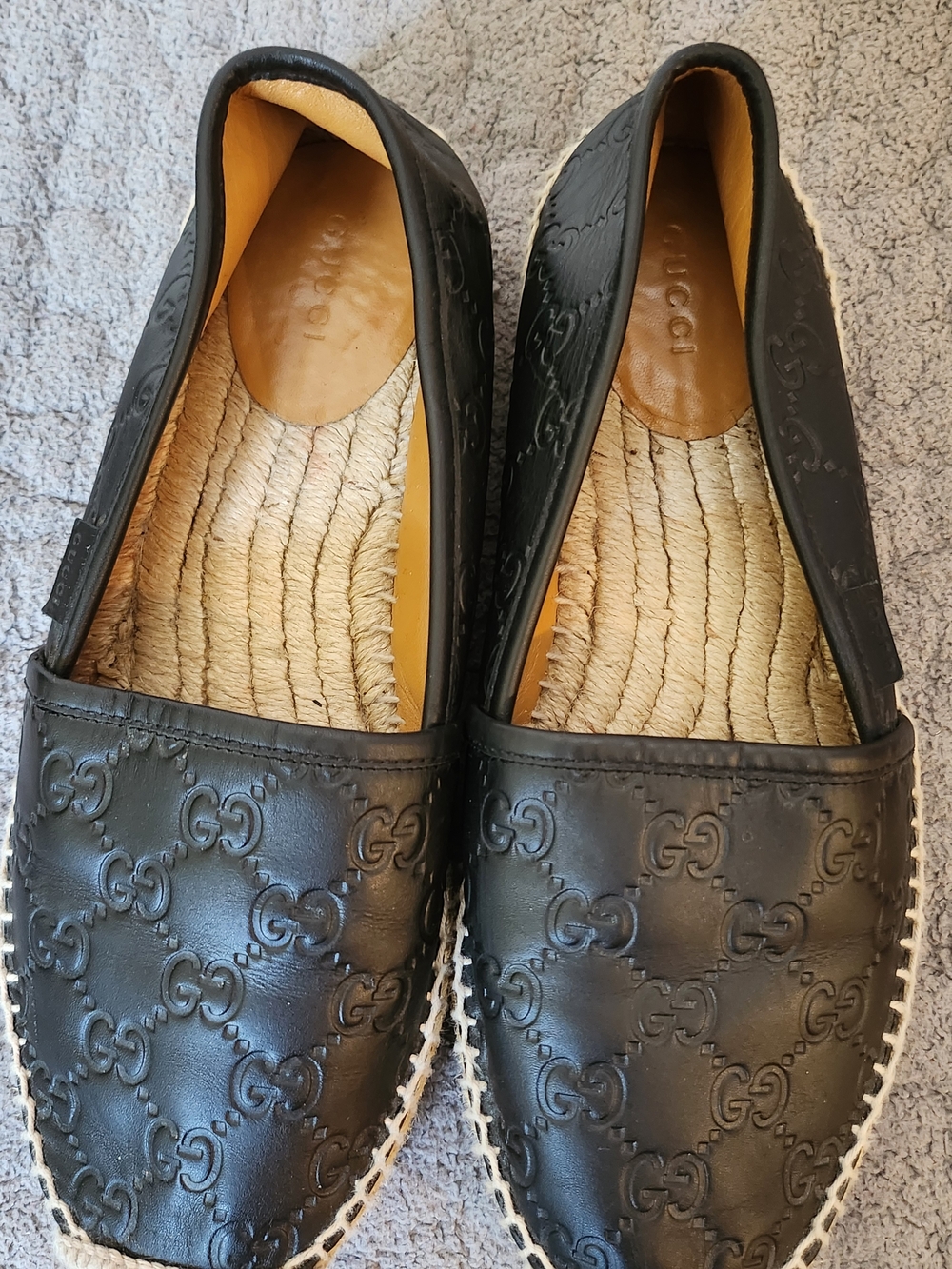 Gicci Leather Embroidered Monogram Black Espadrille Flats - Picture 4 of 12